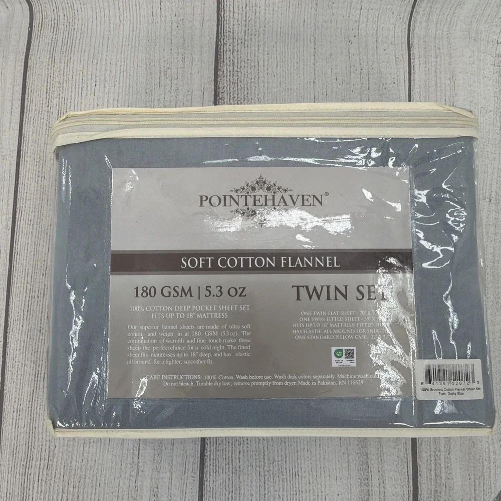 Pointehaven Sheet Set TWIN Dusty Blue 100% Cotton Brushed Flannel Soft Solid